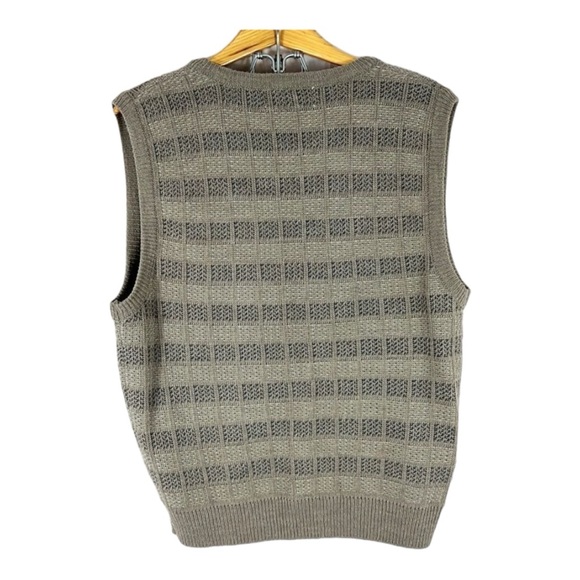 Men’s Ottimo Brown Taupe Striped Preppy Button Down Wool Sweater Vest Large - Picture 3 of 5